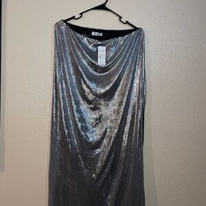 Metallic Silver Draped Maxi Skirt - Women
